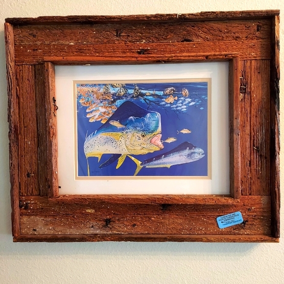 Guy Harvey's Wild Mahi Rustic Framed Signed Print w Glare Resistant Glass/ 2000. - Picture 2 of 13